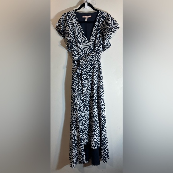 HUTCH Sz S Wrap Dress with Tie Bow Patterned High Low Ruffle Sleeves Lined Flowy - Picture 2 of 10